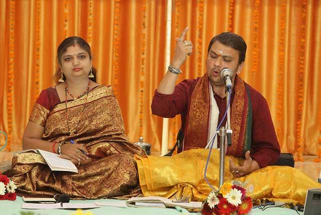 Bhajananjali was performed in second session by a renowned singer of Nagpur Shri Anand Deshmukh. Smt. Aditi Deshmukh, an accomplished Psychologist, Counsellor and Anchor has narrated the introduction of each Bhajan beautifully. Accompanists Artists have created a beautiful atmosphere of music for over two hours. On Violin was Harish Langde, on Harmonium was Rahul Manekar, on Tabla was Raju Jagtap and on Mridangam was Vinod Patthe. 11 year young student of Maharishi Vidya Mandir Bhandara and son of Shri Deshmukh has accompanied on Manjeera.