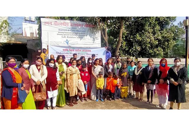 Sahasrasheersha Devi Mandal, female wing of Maharishi World Peace Movement, Bhopal Chapter celebrated New Year with special children at Umang Special Institute, Bhopal, run by Umang Gauravdeep Welfare Society and donated uniform, stationery and food items to special children.