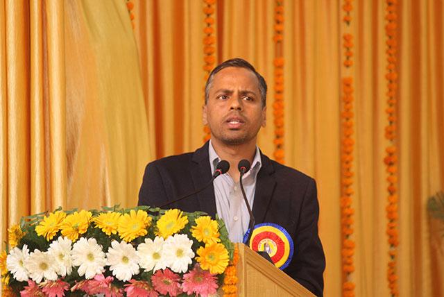 Shri Bhavya Shrivastava, Religion Journalist, CEO of religionworld.in and founding member of International Association of Religion Journalists is addressing the audience at conference on 'Role of Media in Creating World Peace' organised by Maharishi Organisation on 12th January 2019 at Bhopal.